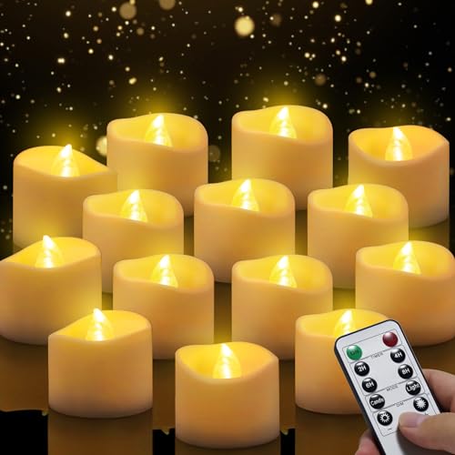 LED Teelichter, 14 Stücke LED Kerzen Flammenlose Kerzen Teelichter mit Fernbedienung mit Automatischer Timer-Modus: 6 Stunden an und 18 Stunden aus; Warmes-Licht, 3.2x3.6cm von daphomeu
