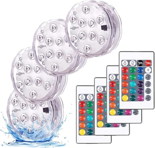 daphomeu Unterwasser LED Licht mit Fernbedienung,4 Stück Licht, Farbwechsel,LED RGB Multi Farbwechsel Leuchten von daphomeu