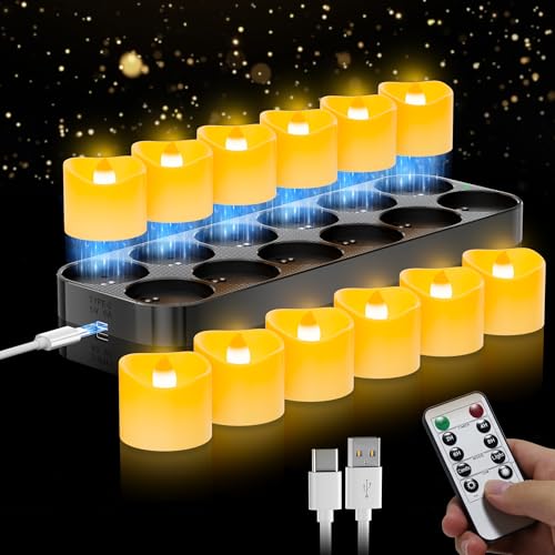daphomeu 12er Set Wiederaufladbare LED Teelichter mit Fernbedienung und Timerfunktion - Magnetische Ladestation, 100H+ Betrieb, Flackernde Elektrische Kerzen für Weihnachtsdeko & Tischdekoration daphomeu 12er Set Wiederaufladbare LED Teelichter mit Fernbedienung und Timerfunktion - Magnetische Ladestation, 100H+ Betrieb, Flackernde Elektrische Kerzen für Weihnachtsdeko & Tischdekoration von daphomeu