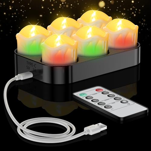 daphomeu 6er Set Aufladbare LED Teelichter mit Fernbedienung und Timer - Flackernde Elektrische Kerzen inkl. Ladestation für Zimmer, Party, Tischdeko, Weihnachtsdekoration von daphomeu