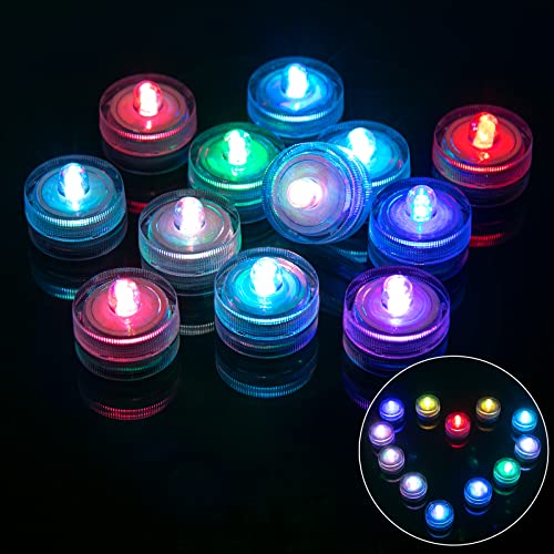 daphomeu Mini LED Lichter, RGB Unterwasser Teichbeleuchtung 12pcs, Aquarium Licht, Batteriebetriebenes LED Teelichter für Aquarium, Pool, Garten, Hochzeitsfeier, Weihnachtsdekoration von daphomeu