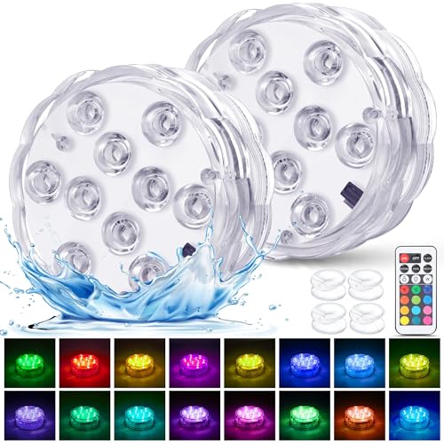 daphomeu Led Teelichter mit Fernbedienung - Wasserdicht und batteriebetrieben - RGB-Multi-Farbwechsel - Für Pool, Vase, Spa, Aquarium, Teich, Whirlpool, Partydekoration (2 Stück) von daphomeu