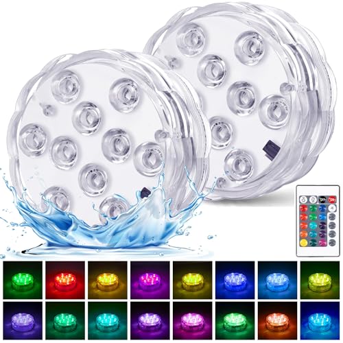 daphomeu Unterwasser Licht mit Fernbedienung - Wasserdicht und batteriebetrieben - RGB-Multi-Farbwechsel - Für Pool, Vase, Spa, Aquarium, Teich, Whirlpool, Partydekoration (2 Stück) von daphomeu