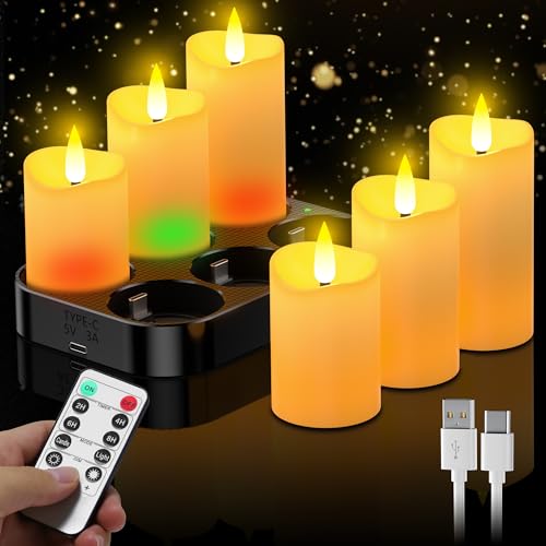daphomeu Wiederaufladbar LED Kerzen mit Ladestation 6 Stück, Flammenlose LED Kerzen mit Timerfunktion und Fernbedienung, batteriebetriebene Kerzen für Hochzeiten, Partys, Weihnachten, Halloween daphomeu Wiederaufladbar LED Kerzen mit Ladestation 6 Stück, Flammenlose LED Kerzen mit Timerfunktion und Fernbedienung, batteriebetriebene Kerzen für Hochzeiten, Partys, Weihnachten, Halloween von daphomeu