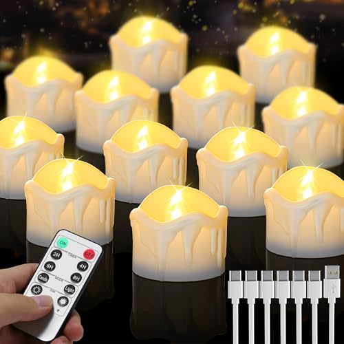 daphomeu Wiederaufladbare LED Teelichter - 12er Set mit Fernbedienung, Timer-Funktion und USB-Ladung, Flammenlose Elektrische Kerzen für Weihnachten Hochzeiten Heimdekoration daphomeu Wiederaufladbare LED Teelichter - 12er Set mit Fernbedienung, Timer-Funktion und USB-Ladung, Flammenlose Elektrische Kerzen für Weihnachten Hochzeiten Heimdekoration von daphomeu