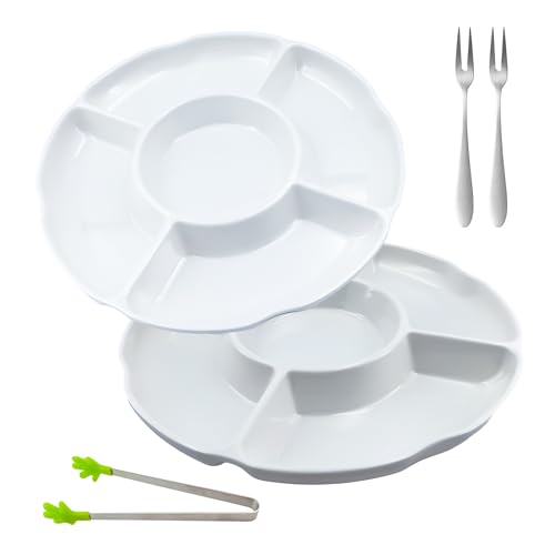 2 Snackteller (Weiße,30.4cm),snackteller mit fächern,snackschale,snackbox rund,snack schalen,snackplatte,snackteller kinder,obstteller,snacktablett ,Süßigkeiten Schale，Snackspender für Nüsse Desserts von daqoupzi