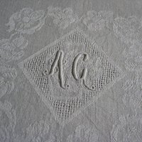 Vintage 3 Antike Jugendstil Leinen Servietten Relief Monogramm Ac Darstellung Von Rosen Mit Ornamente Frankreich Um 1900 79x68cm von darauffreueichmich
