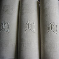 Vintage 4Er Set Antike Jugendstil Leinen Servietten Relief-Monogramm Dd Im Lochstich Olivenblätterranken Frühlingsblumen Frankreich Um 1900 von darauffreueichmich