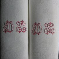 Vintage 6Er Set Antike Große Jugendstil Leinen Servietten Seltenes Zweifarbiges Relief-Monogramm Dl Blätterranken Frankreich Um 1900 85x75cm von darauffreueichmich