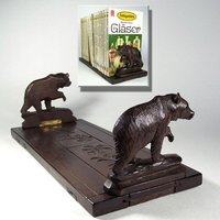 Vintage Antike Handgeschnitzte Holz Buchstützen Bücherregal Schiebebuchstützen Verstellbar Zusammenklappbar Mit Brienzer Bären Glasaugen von darauffreueichmich