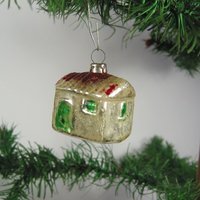 Vintage Antiker Christbaumschmuck Seltenes Glasornament Miniatur Haus Mit Original Kappe Für Gansfederbaum Tannenbaum Deutschland Um 1920 von darauffreueichmich