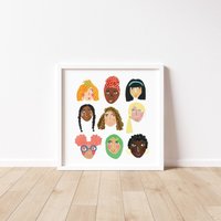 Mädchen-Gesichter Drucken | Illustration Charakter Vielfalt Weibchen Spaß Kinder Kinderzimmer Galerie Zeichnung von darcieolleyshop