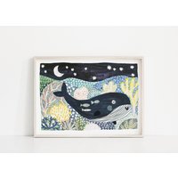 Wal Druck | Ozean Unterwasser Seefisch Kinderzimmer Dekor Wand Kunst Illustration A4 A3 A2 A1 von darcieolleyshop
