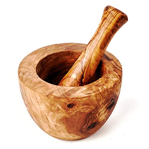 DAS OLIVENHOLZBRETT® Mörser und Stößel Olivenholz, glatter Rand, 10cm Durchmesser von das Olivenholzbrett
