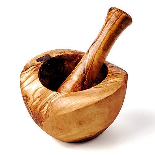 DAS OLIVENHOLZBRETT® Mörser und Stößel halbrund 16cm von das Olivenholzbrett