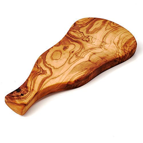 DAS OLIVENHOLZBRETT® Schneidebrett, Kräuterbrett mit Griff im Naturschnitt aus Olivenholz ca. 35cm von das Olivenholzbrett
