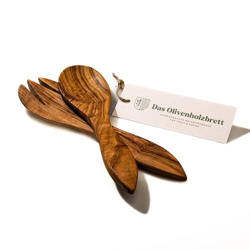 Das Olivenholzbrett® 2-teiliges Salatbesteck / Servierbesteck aus Olivenholz - Löffel und Gabel - Küchenhelfer 25cm von das Olivenholzbrett