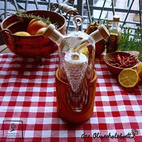 DAS OLIVENHOLZBRETT® Menage Set mit Olivenholz-Halterung für Öl und Essig, 2teilig von das Olivenholzbrett