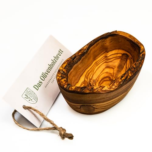 das Olivenholzbrett® Kleine Dipschälchen, aus Olivenholz/Schälchen aus Olivenholz/Holzschälchen Naturschnitt und so weit möglich mit naturbelassenem Rand, oval 12cm von das Olivenholzbrett