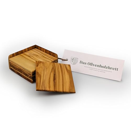 DAS OLIVENHOLZBRETT ® Untersetzer aus Olivenholz 6 teilig, viereckig (8cm) von das Olivenholzbrett