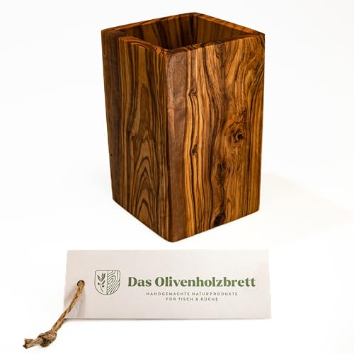 das Olivenholzbrett® Halter für Küchenhelfer/Köcher/Besteckbecher/Becher/Besteckhalter für Kochlöffel/eckig/Höhe 16cm von das Olivenholzbrett