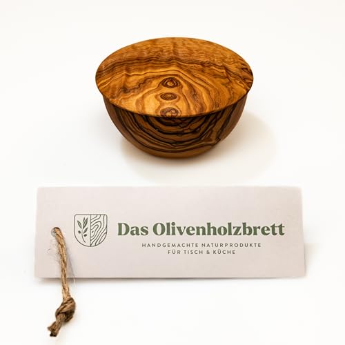 das Olivenholzbrett® Moderne Vorrats-Dose mit flachem Deckel aus Olivenholz 10cm von das Olivenholzbrett