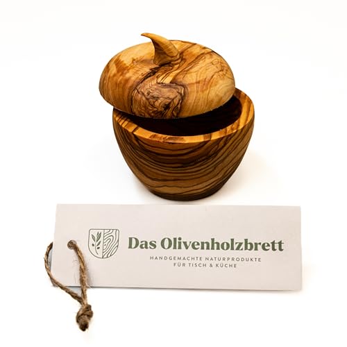 das Olivenholzbrett® Olivenholz-Dose mit Deckel in Apfelform 10cm von das Olivenholzbrett