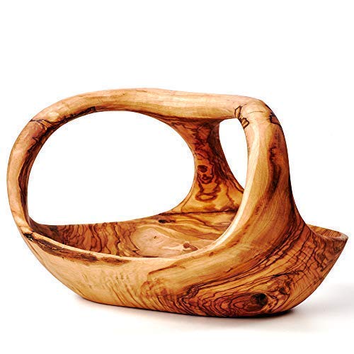 das Olivenholzbrett® Olivenholz Obstschale, Korbschale mit Griff 30cm von das Olivenholzbrett