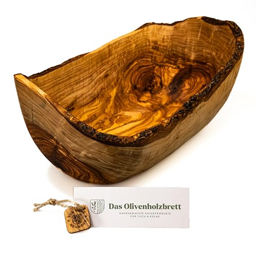 das Olivenholzbrett® Olivenholz Obstschale Brotschale, Form - länglich, oval - im Naturschnitt mit natürlich geformeten Rand ca. 40cm von das Olivenholzbrett