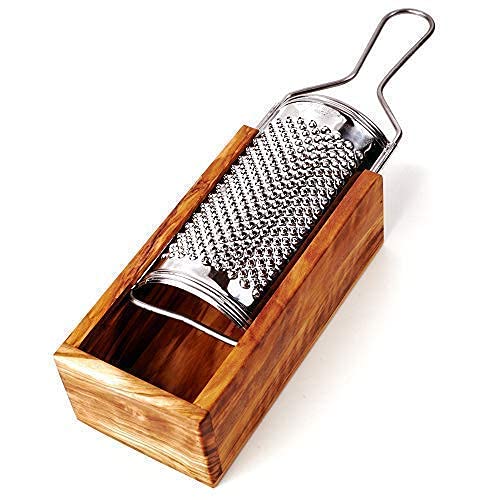 das Olivenholzbrett® Parmesan-Reibe mit Auffang-Behälter aus Olivenholzholz, 2teilig incl Reibe:19cm x6cm x5cm von das Olivenholzbrett