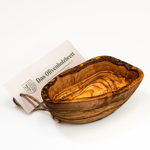 das Olivenholzbrett® / Schälchen aus Olivenholz/Knabberschälchen mit Naturrand/Holzschälchen unregelmäßig geformt/Tapasschälchen/Mehzweckschälchen/Snackschale/Servierschälchen Olivenholz oval 14cm von das Olivenholzbrett