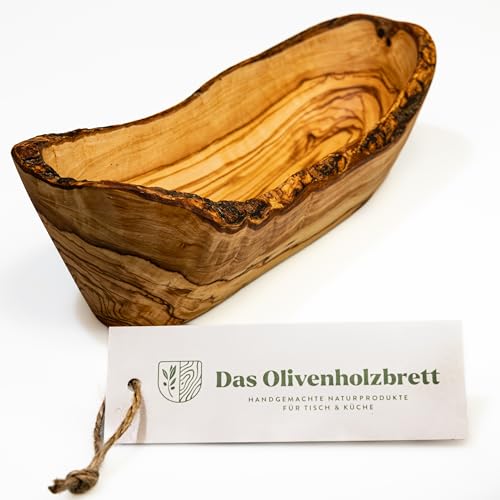 das Olivenholzbrett® / typische Baguetteschale aus Olivenholz/Brotschale aus Holz/naturbelassener Rand / 30 cm/länglich, schmal geschnitten (baguetteform) von das Olivenholzbrett