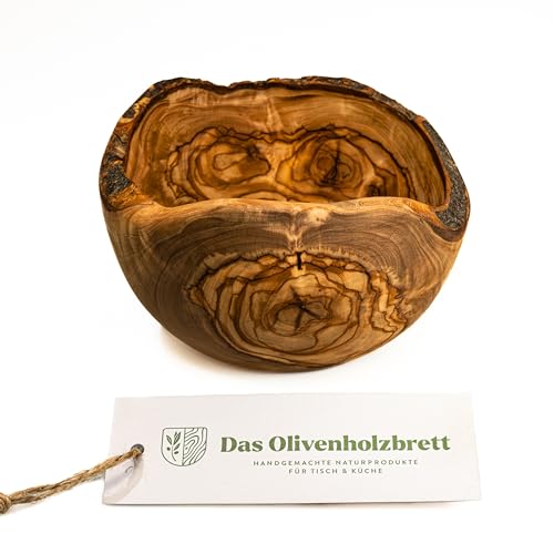 das Olivenholzbrett Knabberschale aus Olivenholz rund, Holzschale im Naturschnitt, Brotschale aus Holz, Obstschale, 14cm von das Olivenholzbrett