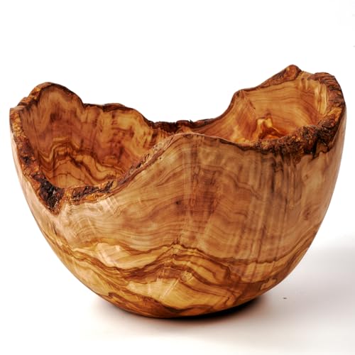 das Olivenholzbrett® Obstschale aus Olivenholz rund, Holzschale im Naturschnitt, Brotschale aus Holz, 22cm von das Olivenholzbrett