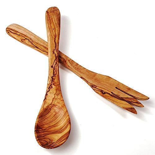 das Olivenholzbrett Salatbesteck, Servierbesteck 30cm von das Olivenholzbrett