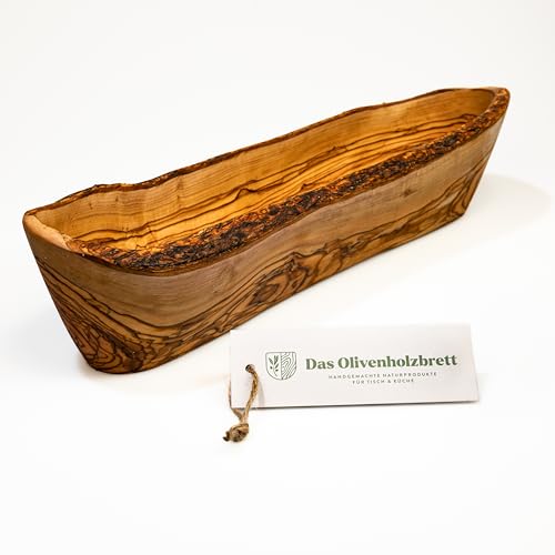 das Olivenholzbrett® / Baguetteschale aus Olivenholz/Brotschale aus Holz/länglich geformte Snackschale aus Olivenholz/Baguette Schale/im Naturschnitt / 45cm von das Olivenholzbrett