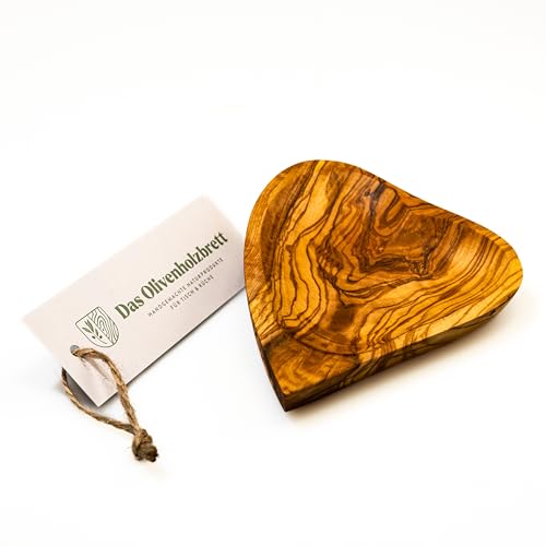 das Olivenholzbrett® Schale aus Olivenholz in Herzform/Tapas Schale aus Olivenholz herzförmig/flache Schale aus Holz 13 x15cm von das Olivenholzbrett