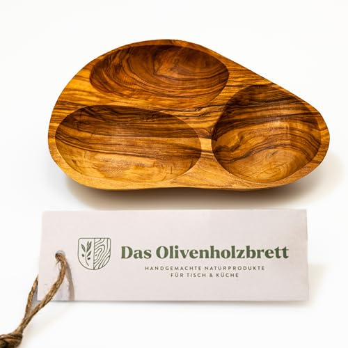 das Olivenholzbrett® / Olivenholz-Schale mit 3 Fächern/Tapasschale Olivenholz/Knabberschale Olivenholz/Holz /18-20cm von das Olivenholzbrett