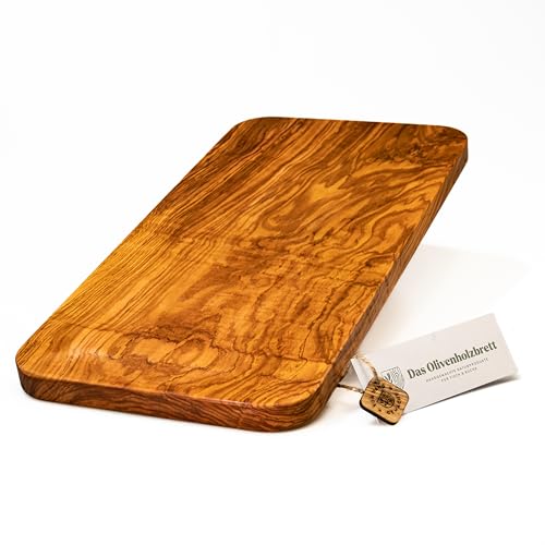 DAS OLIVENHOLZBRETT® Schneidebrett, abgerundete Ecken 50cm x25cm x2,5cm von das Olivenholzbrett