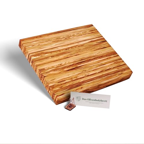 DAS OLIVENHOLZBRETT® exklusives Hackbrett aus Olivenholz/massives Schneidebrett aus Olivenholz/Metzger Brett/Allzweck Schneidebrett 35cm x25cm x3,5cm von das Olivenholzbrett