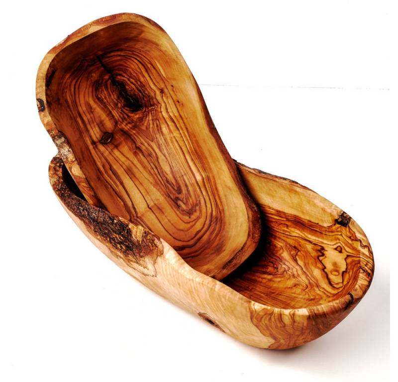 dasOlivenholzbrett Brotschale 2er oder 3er Set Obstschale oval aus Olivenholz mit Naturrand, Olivenholz, (2-tlg) von dasOlivenholzbrett