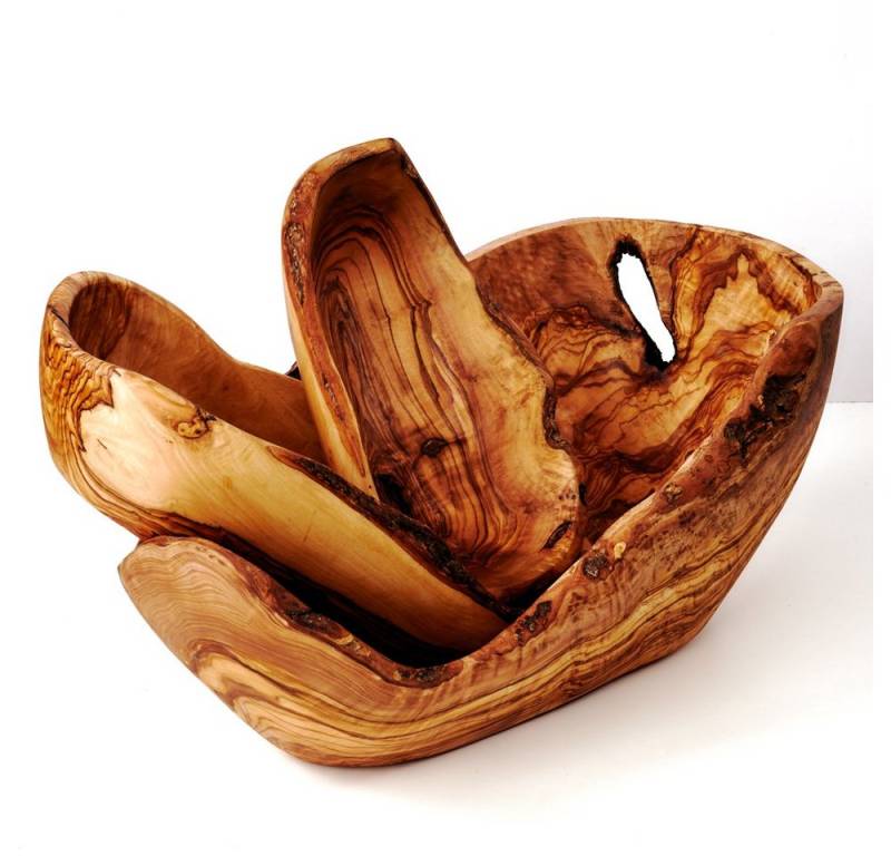 dasOlivenholzbrett Brotschale 2er oder 3er Set Obstschale oval aus Olivenholz mit Naturrand, Olivenholz, (3-tlg) von dasOlivenholzbrett
