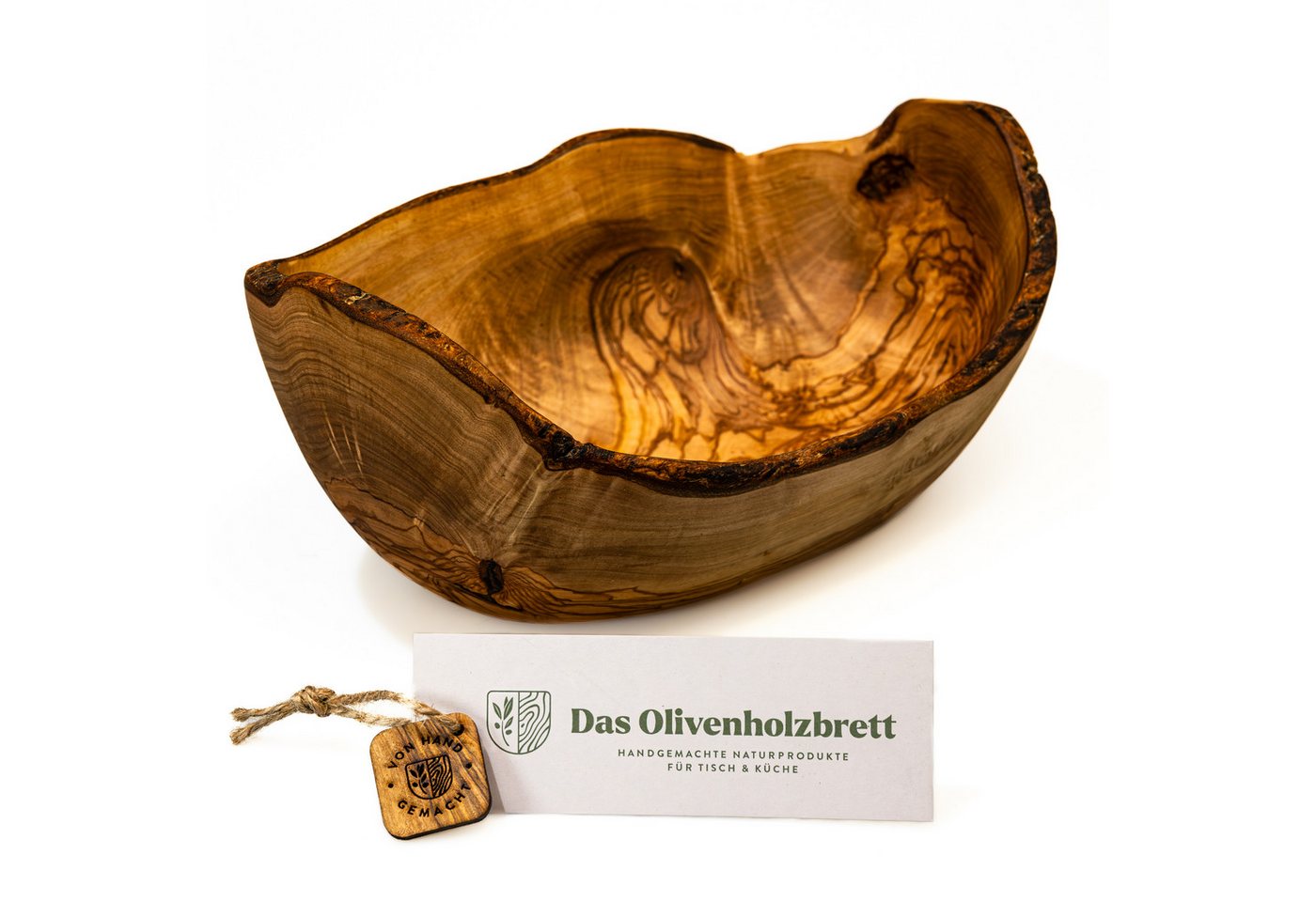 dasOlivenholzbrett Brotschale 2er oder 3er Set Obstschale oval aus Olivenholz mit Naturrand, Olivenholzschale30und35cm von dasOlivenholzbrett