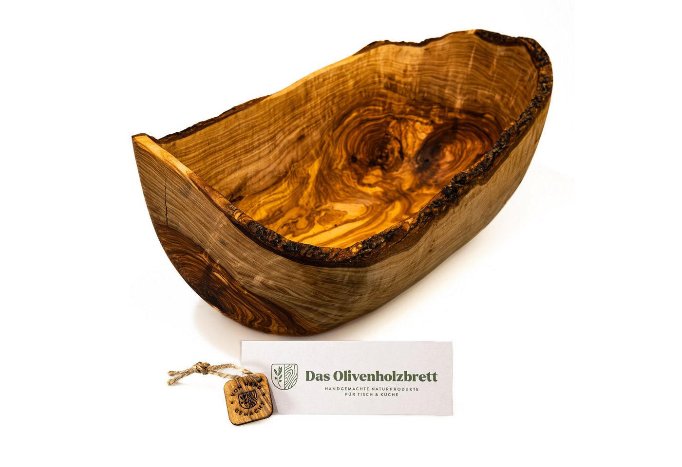 dasOlivenholzbrett Brotschale 2er oder 3er Set Obstschale oval aus Olivenholz mit Naturrand, Olivenholzschale35_40und45cm von dasOlivenholzbrett