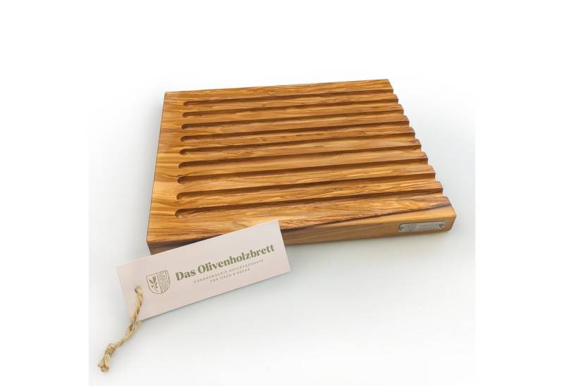 dasOlivenholzbrett Brotschneidebrett Brotschneidebrett aus Olivenholz mit Rillen, Holz, (1-St) von dasOlivenholzbrett