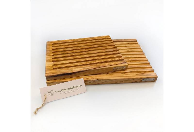 dasOlivenholzbrett Brotschneidebrett Brotschneidebrett aus Olivenholz mit Rillen, Holz, (2-St) von dasOlivenholzbrett