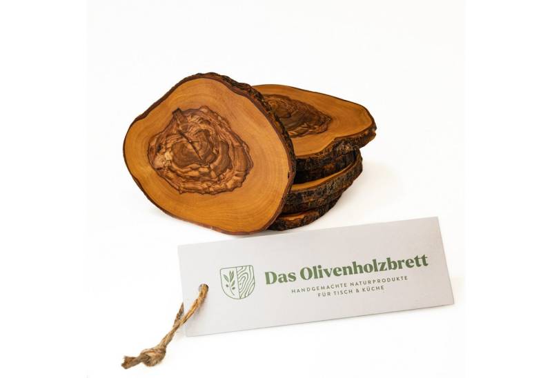dasOlivenholzbrett Getränkeuntersetzer Untersetzer aus Olivenholz mit Naturrand, 6 Stück von dasOlivenholzbrett