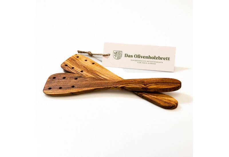 dasOlivenholzbrett Pfannenwender 2er Set Pfannenwender aus Olivenholz mit Löchern von dasOlivenholzbrett