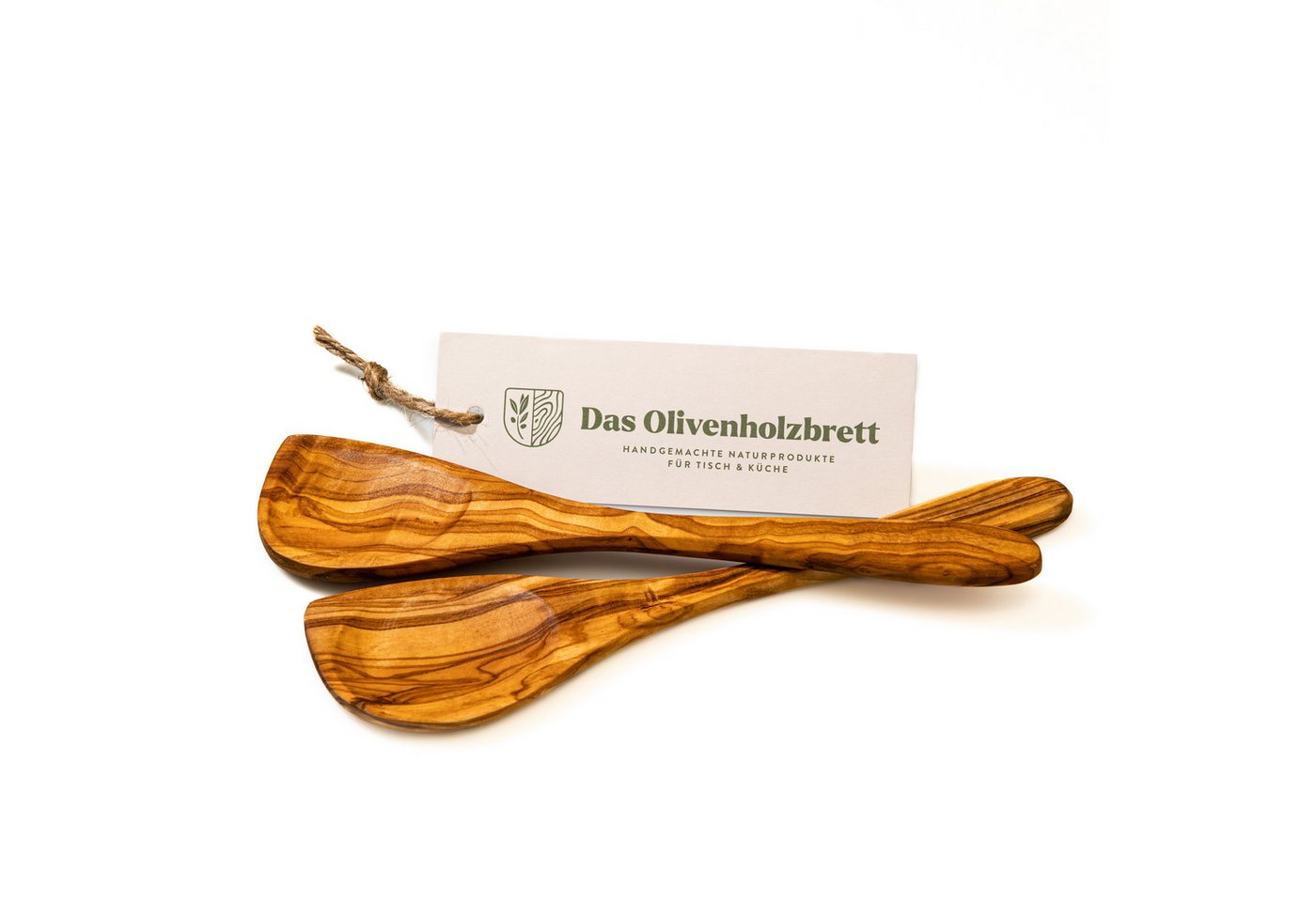 dasOlivenholzbrett Pfannenwender 2er Set Pfannenwender aus Olivenholz mit Mulde und Ecke von dasOlivenholzbrett