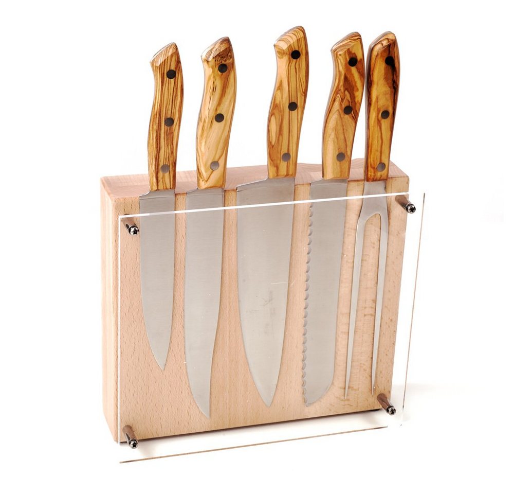 dasOlivenholzbrett Messer-Set Messer mit Olivenholzgriff mit Messerblock 6 teilig (1-tlg) von dasOlivenholzbrett